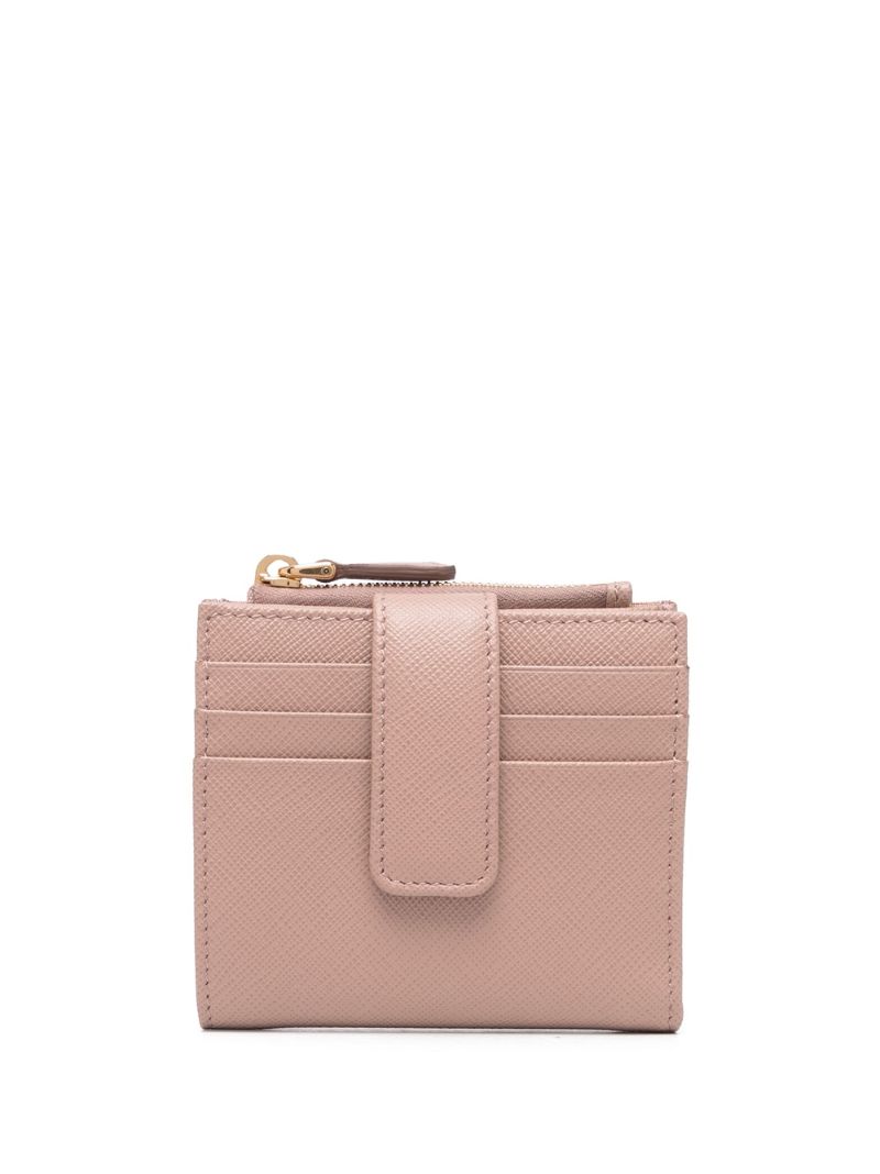 Pink Logo Plaque Textured Leather Wallet