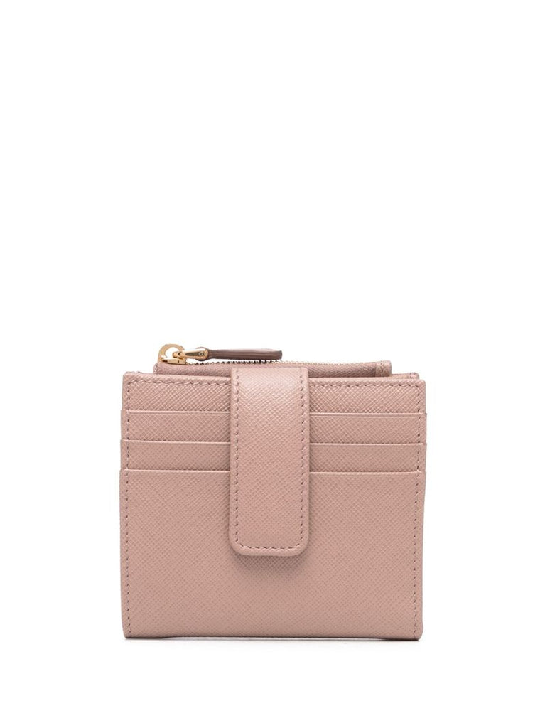 Pink Logo Plaque Textured Leather Wallet