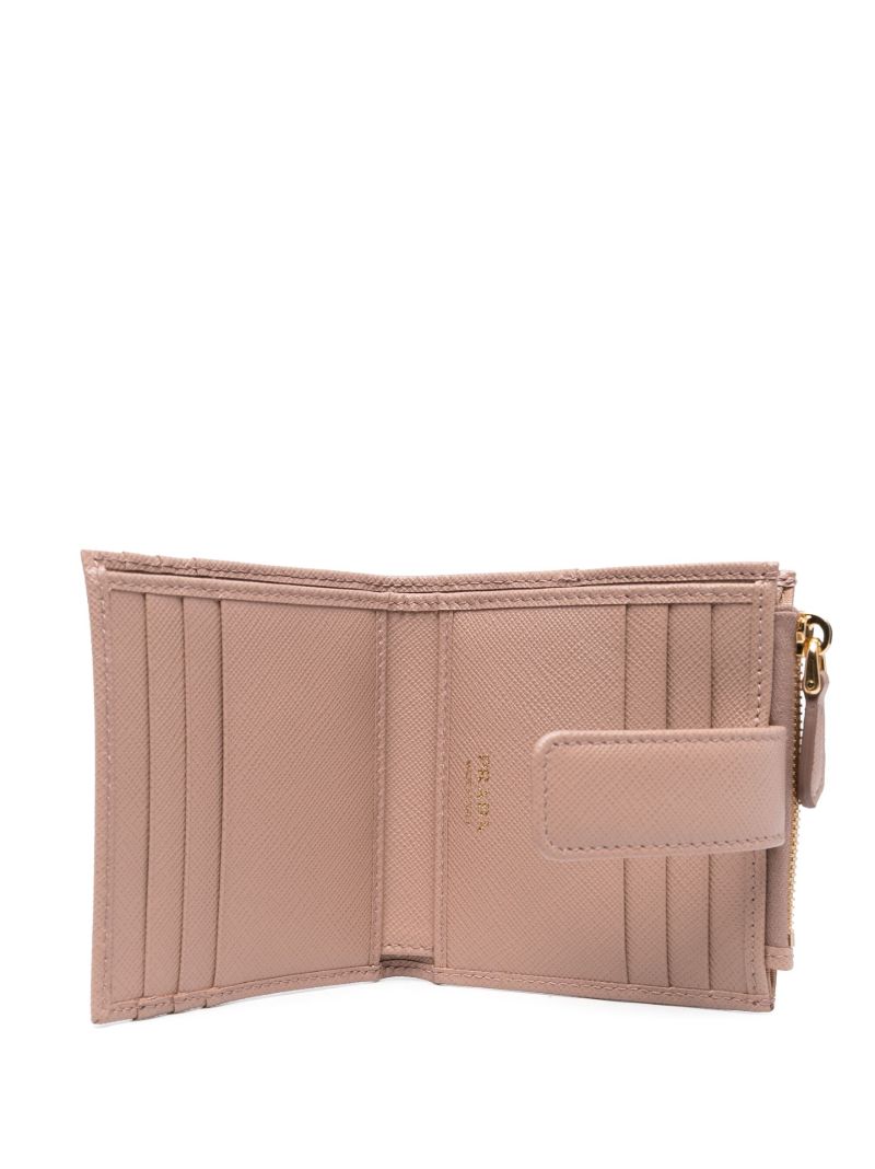 Pink Logo Plaque Textured Leather Wallet