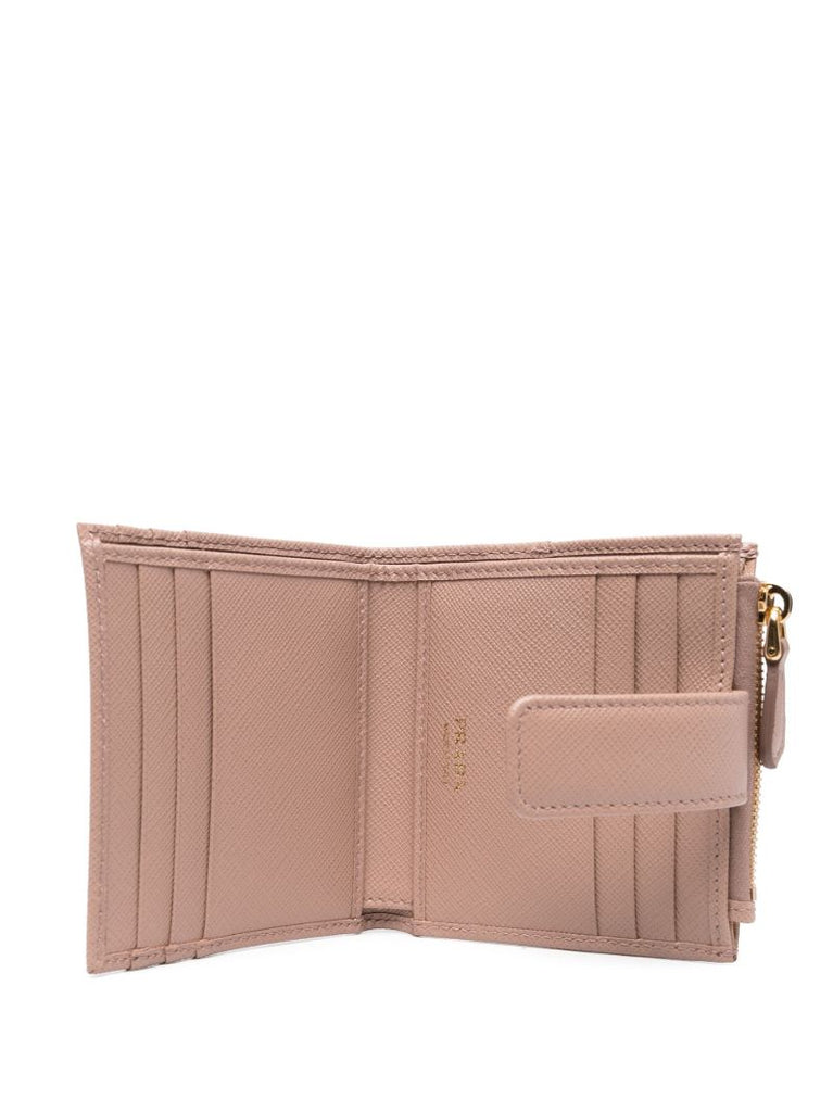 Pink Logo Plaque Textured Leather Wallet