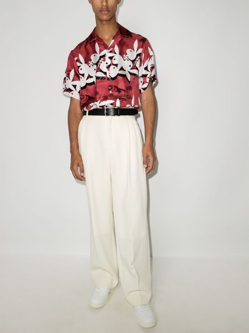 X Playboy Bunny Logo Silk Bowling Shirt