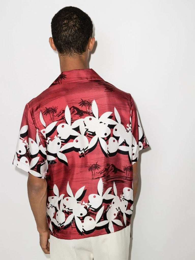 X Playboy Bunny Logo Silk Bowling Shirt