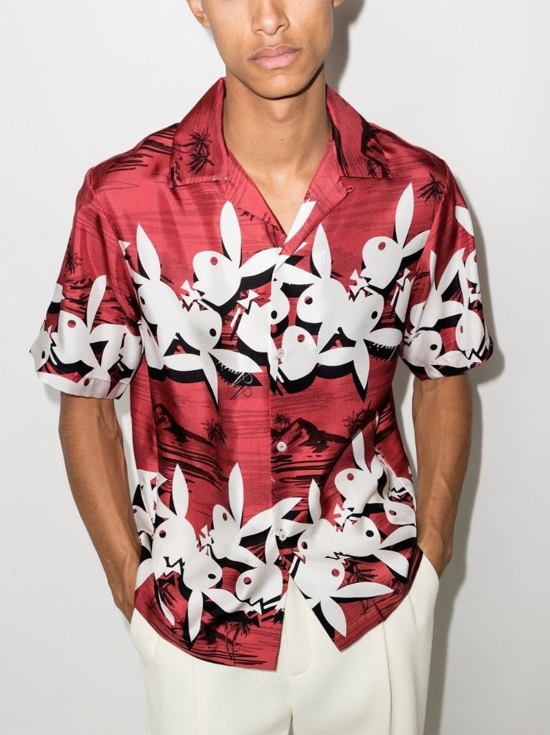 X Playboy Bunny Logo Silk Bowling Shirt