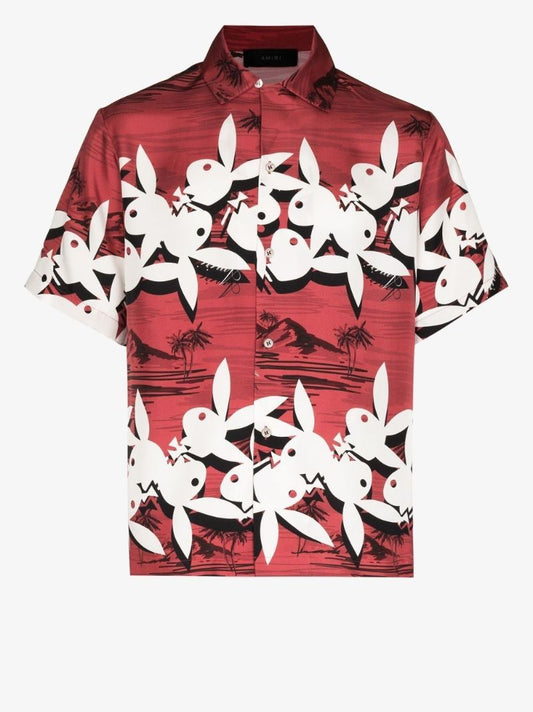 X Playboy Bunny Logo Silk Bowling Shirt