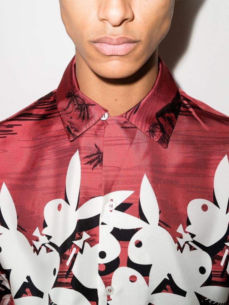X Playboy Bunny Logo Silk Bowling Shirt