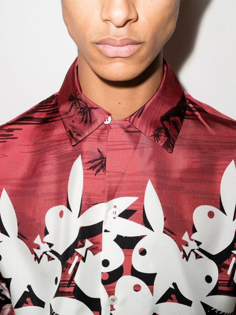 X Playboy Bunny Logo Silk Bowling Shirt
