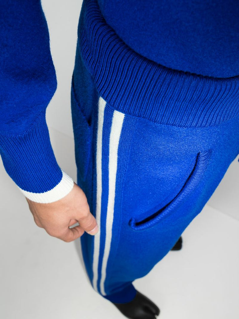 Blue Stripe Wool Track Pants