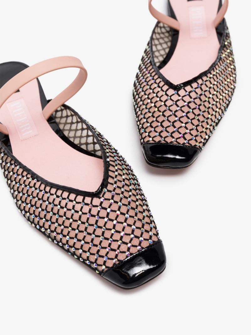 Black Drizella Crystal Vegan Leather Mules