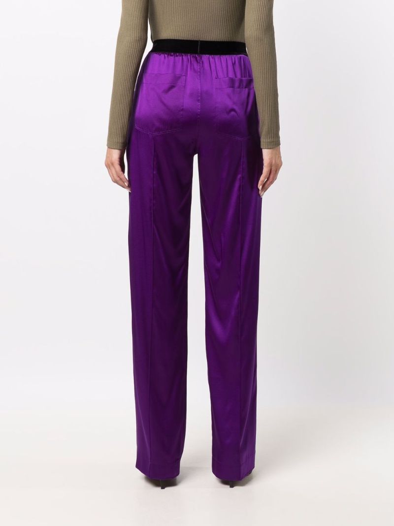 Purple Silk Straight-leg Trousers