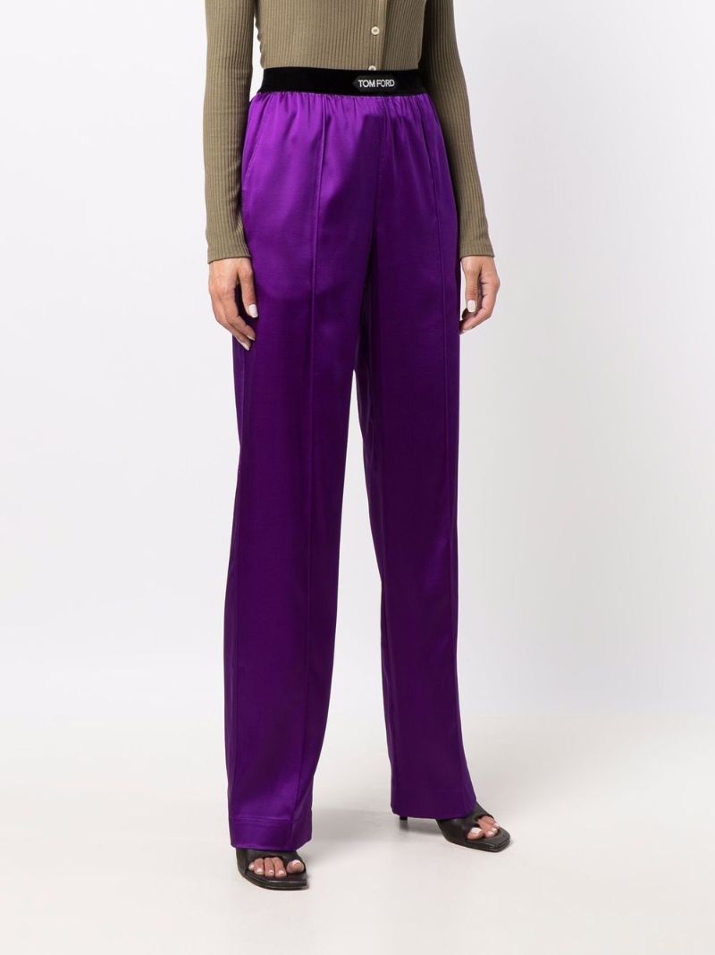 Purple Silk Straight-leg Trousers