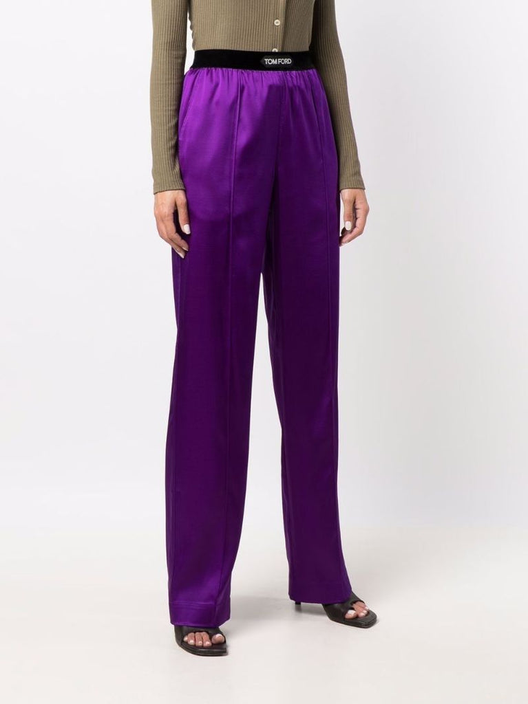 Purple Silk Straight-leg Trousers