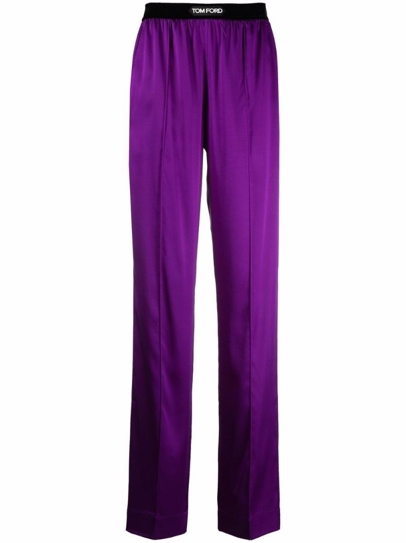 Purple Silk Straight-leg Trousers