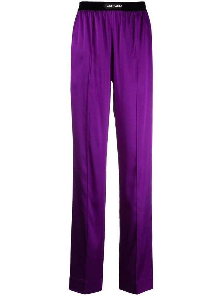 Purple Silk Straight-leg Trousers