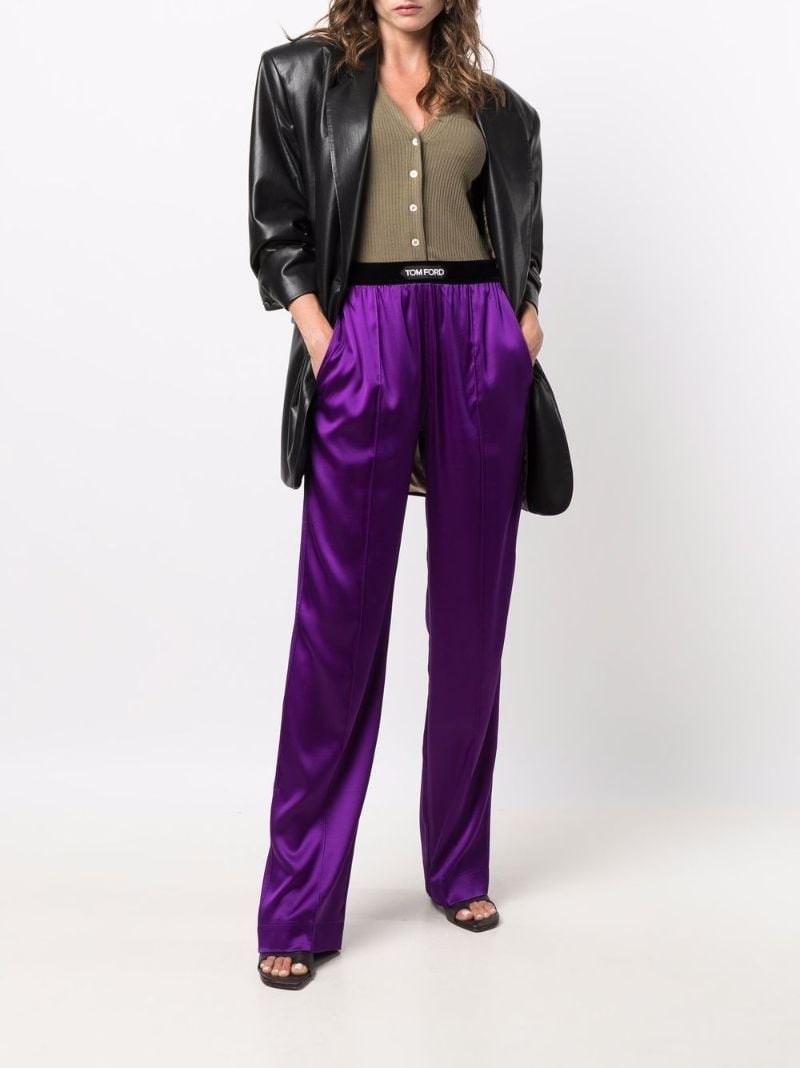 Purple Silk Straight-leg Trousers