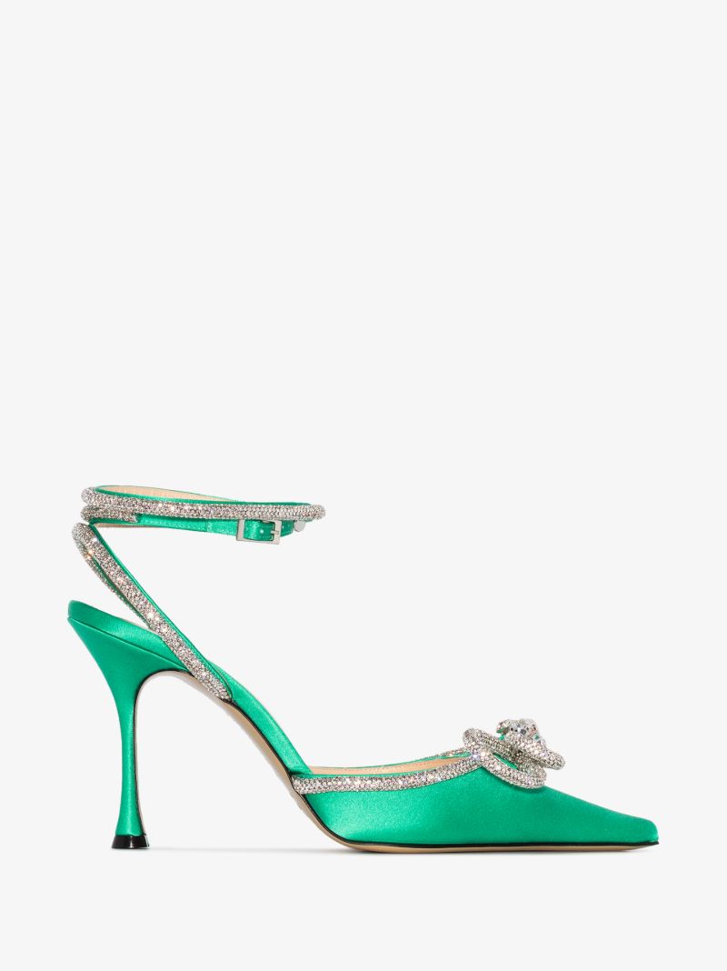 Green Double Bow 100 Crystal Pumps