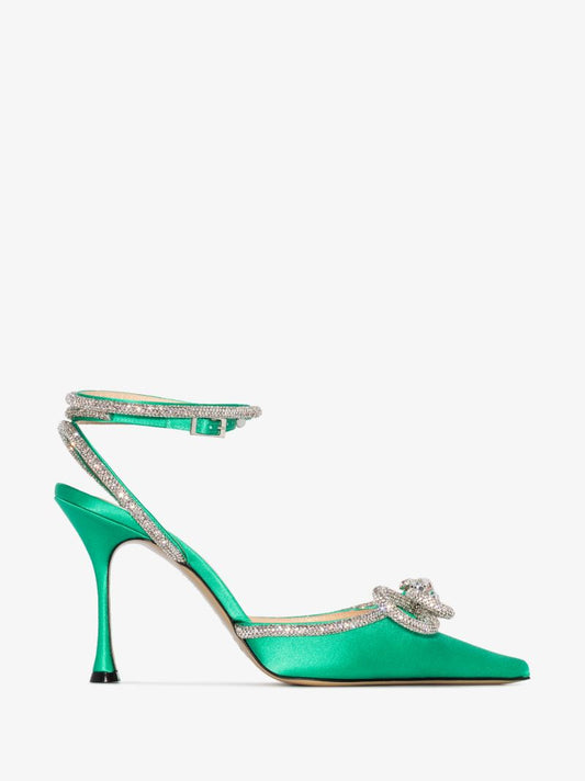 Green Double Bow 100 Crystal Pumps