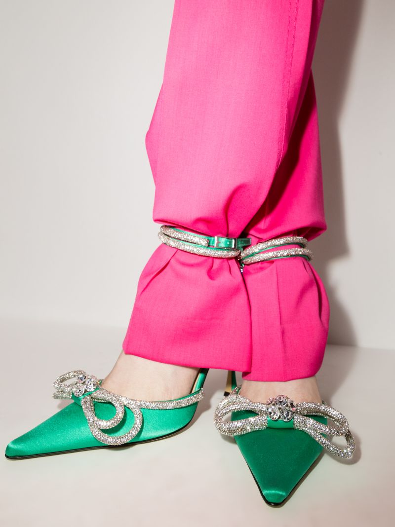 Green Double Bow 100 Crystal Pumps