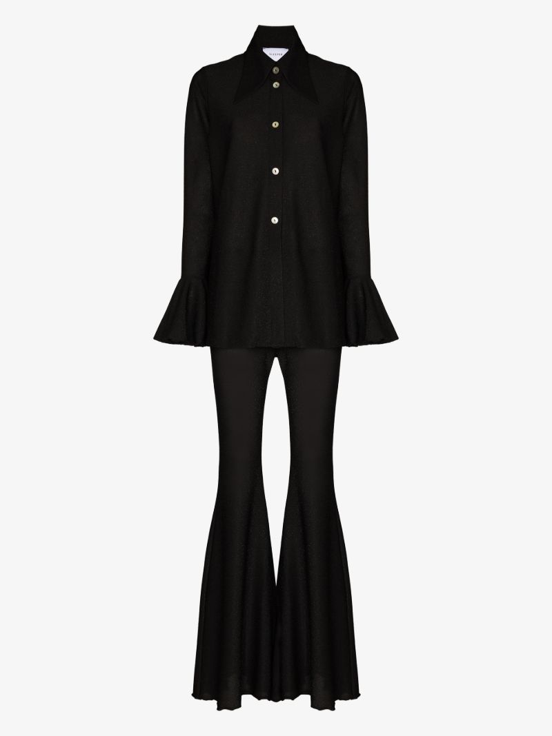 Black Venera Lurex Ruffled Lounge Set
