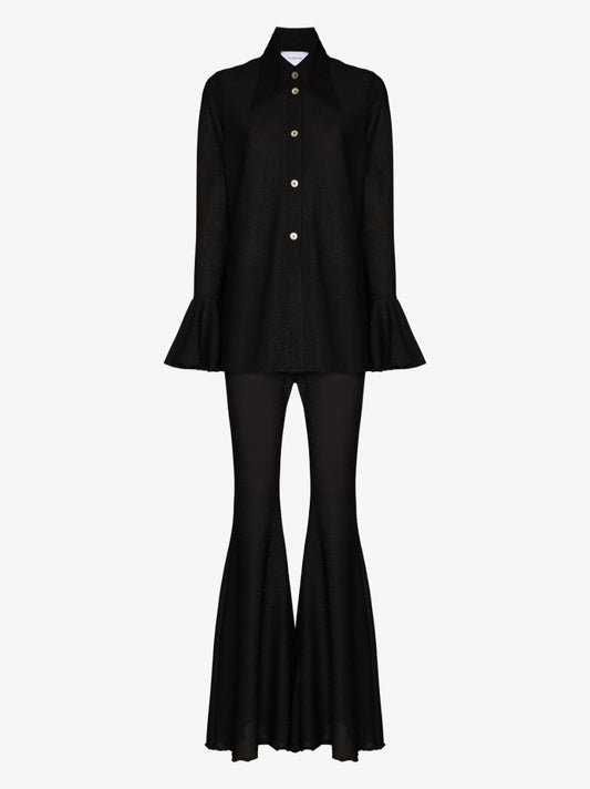 Black Venera Lurex Ruffled Lounge Set