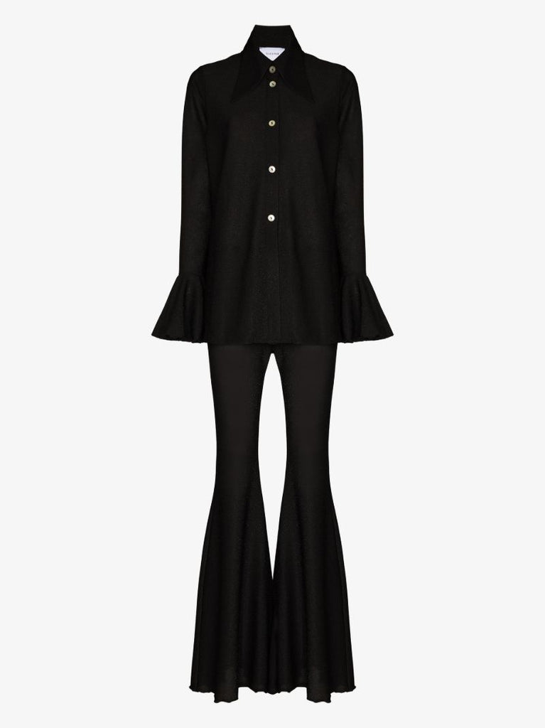 Black Venera Lurex Ruffled Lounge Set