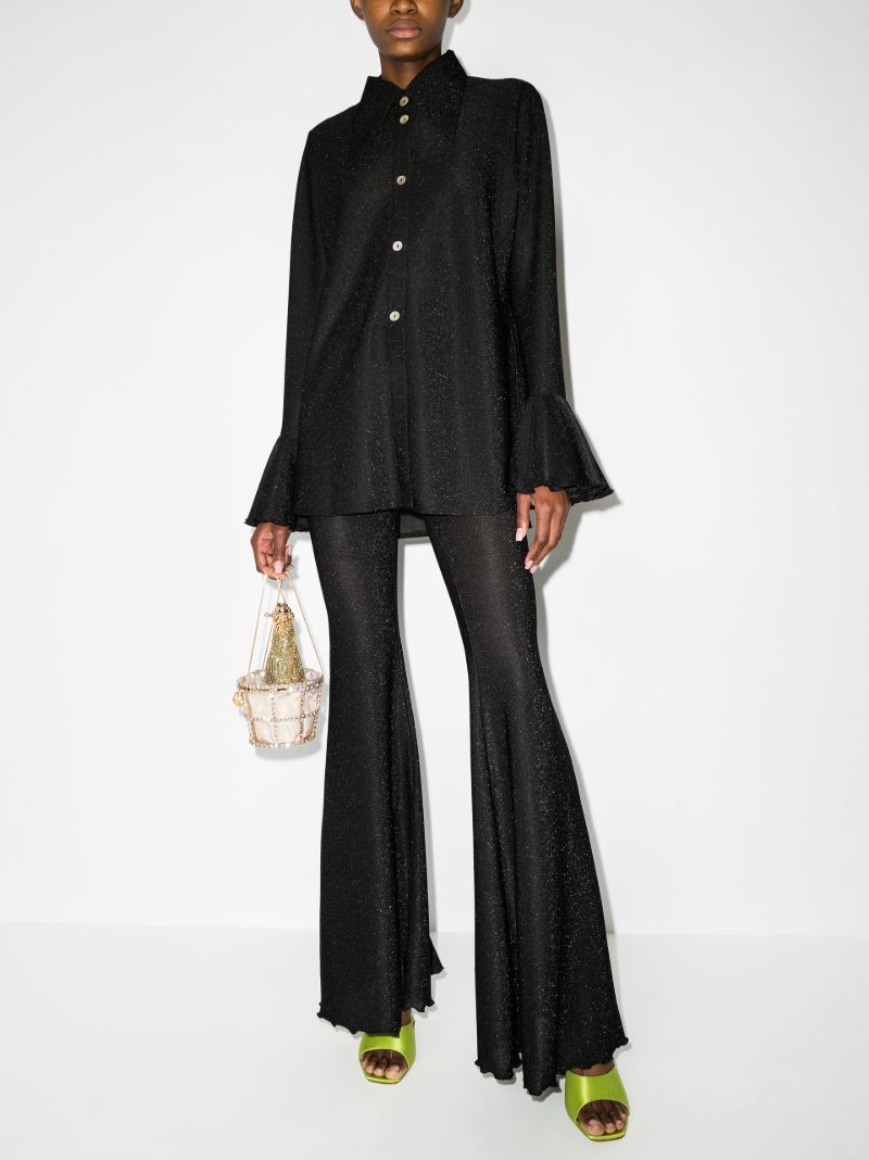Black Venera Lurex Ruffled Lounge Set