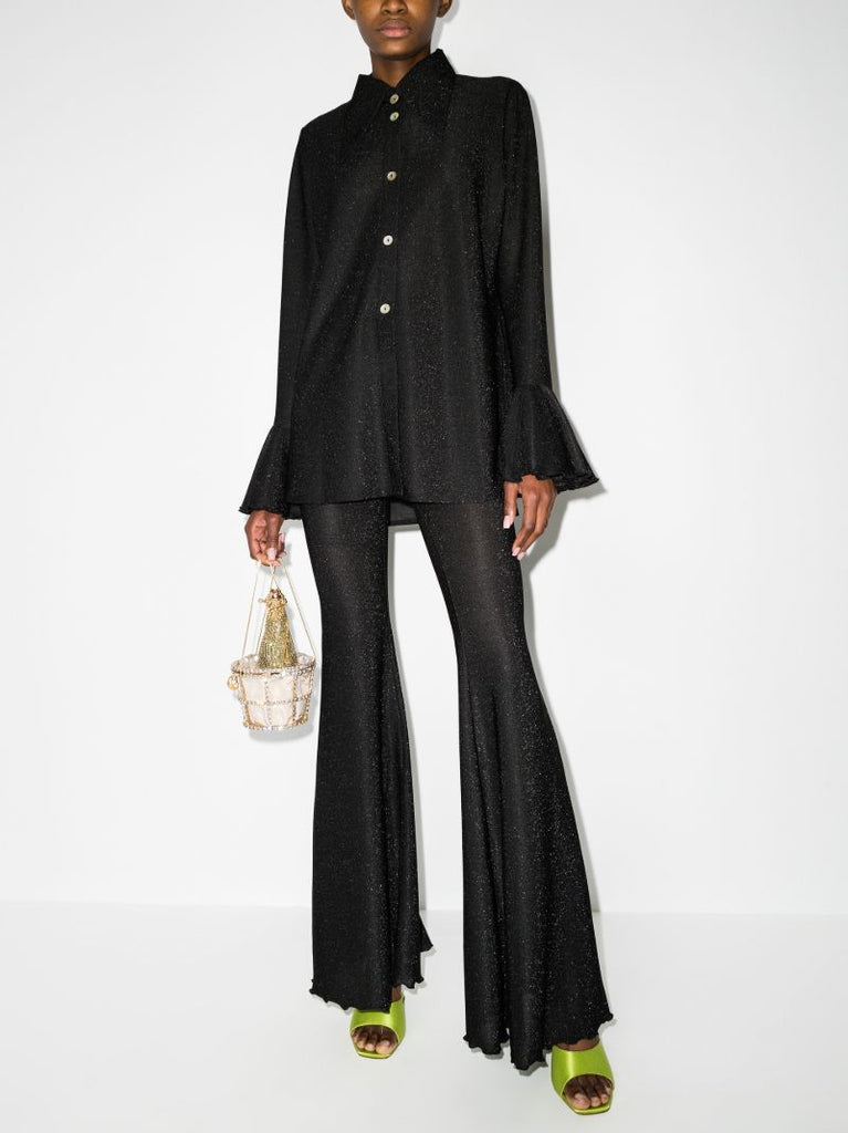 Black Venera Lurex Ruffled Lounge Set