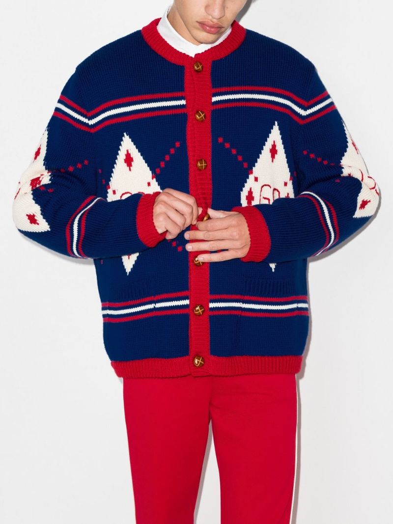 Intarsia Knit Buttoned Cardigan