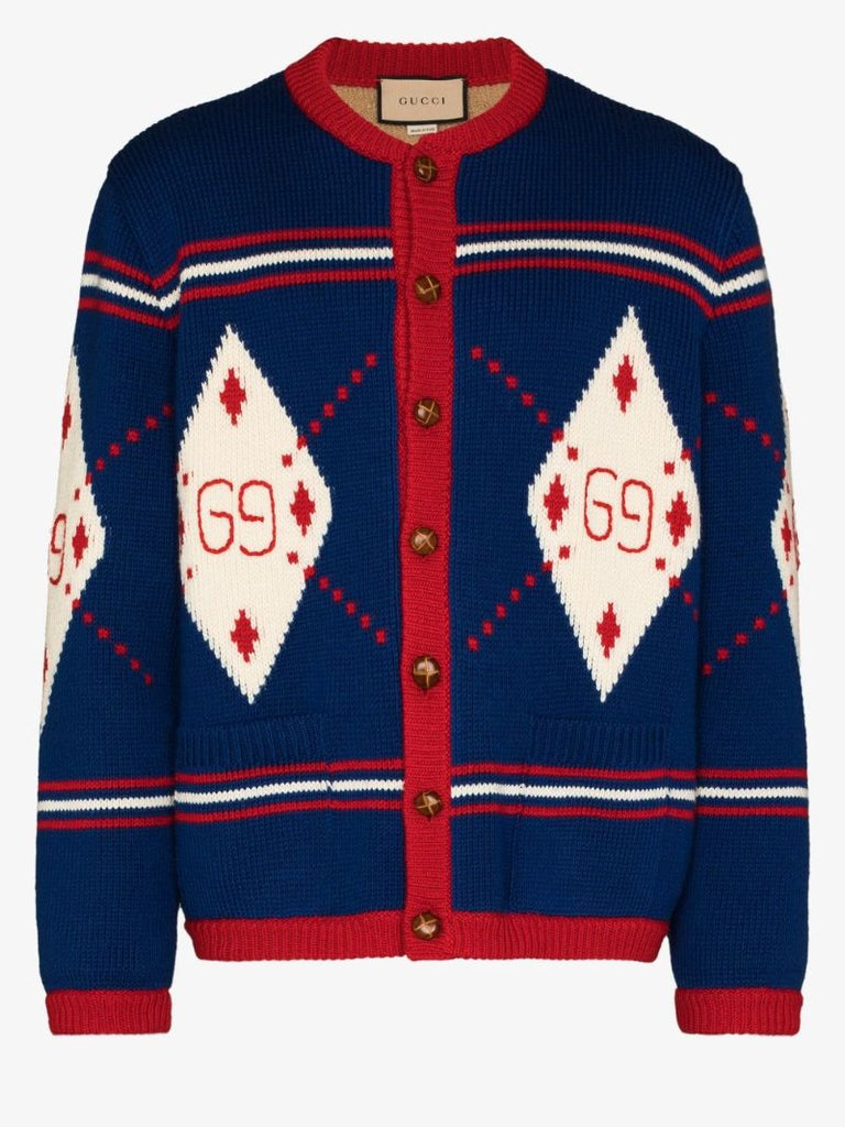 Intarsia Knit Buttoned Cardigan