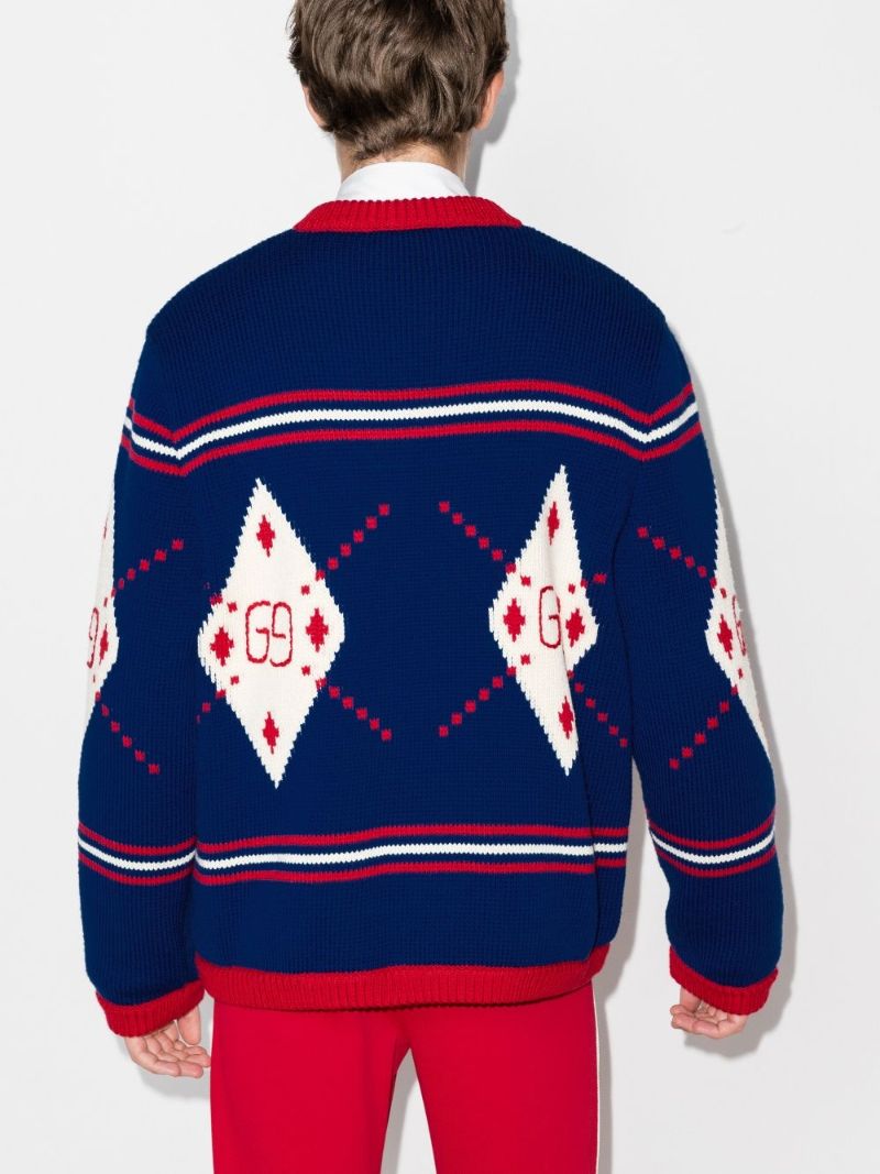 Intarsia Knit Buttoned Cardigan