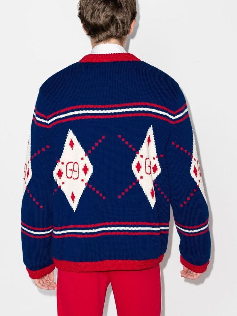 Intarsia Knit Buttoned Cardigan