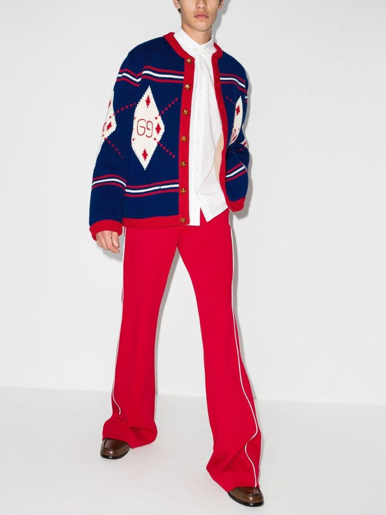 Intarsia Knit Buttoned Cardigan