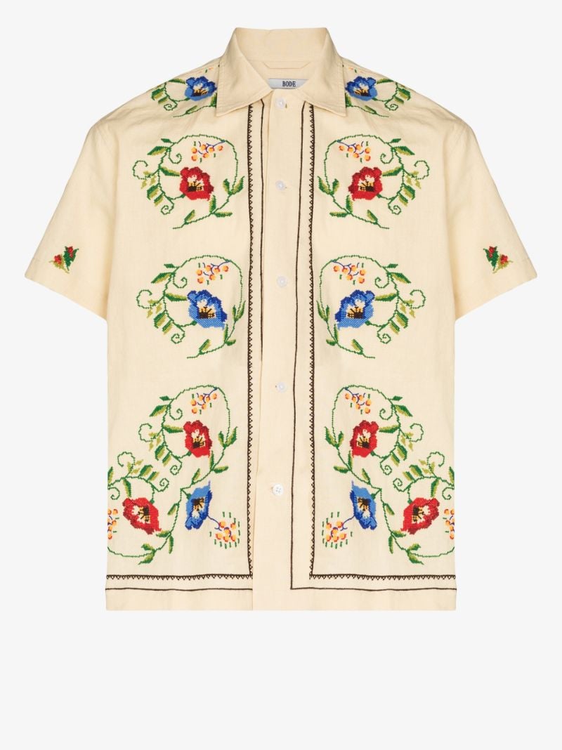 Morning Glory Embroidered Short Sleeve Shirt