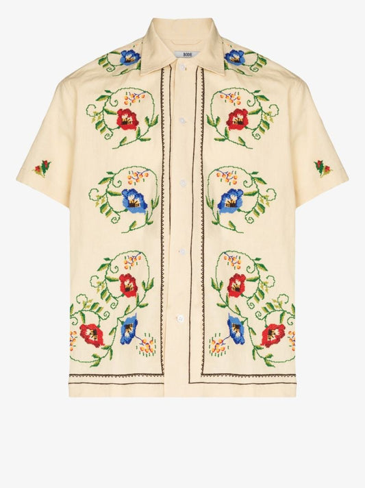 Morning Glory Embroidered Short Sleeve Shirt