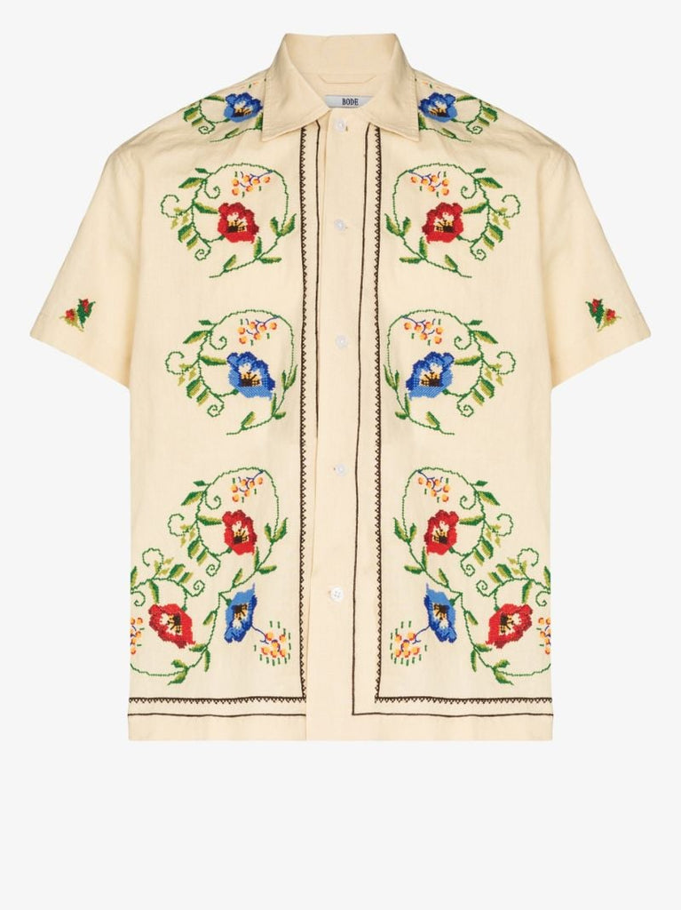Morning Glory Embroidered Short Sleeve Shirt