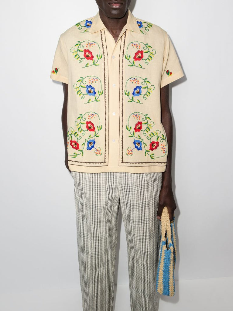 Morning Glory Embroidered Short Sleeve Shirt