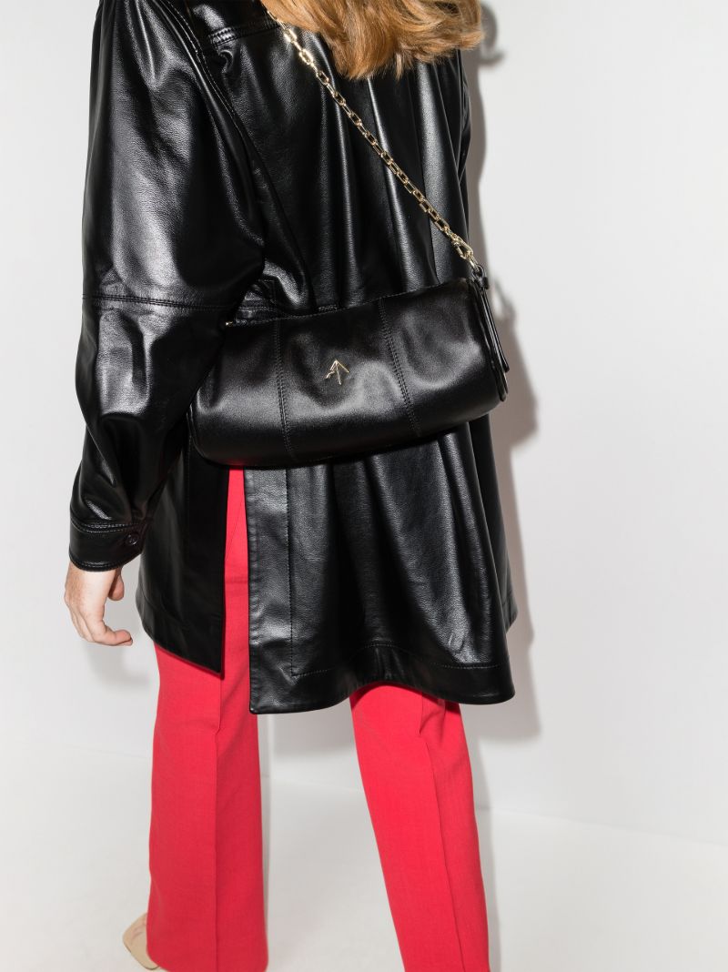 Black Cylinder Leather Shoulder Bag