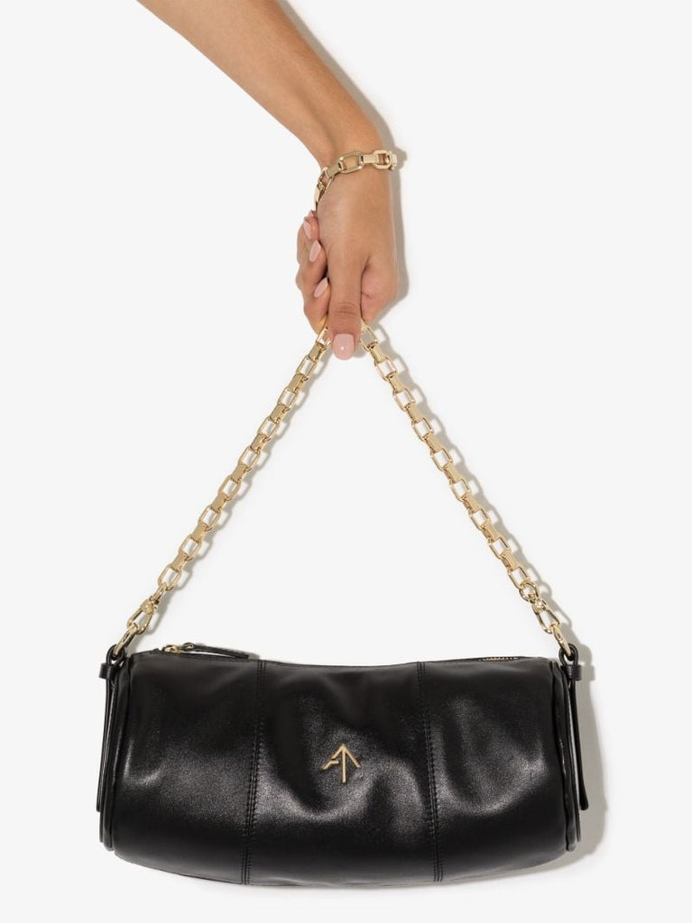 Black Cylinder Leather Shoulder Bag