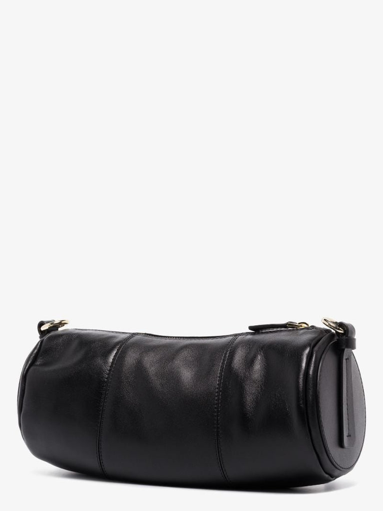 Black Cylinder Leather Shoulder Bag