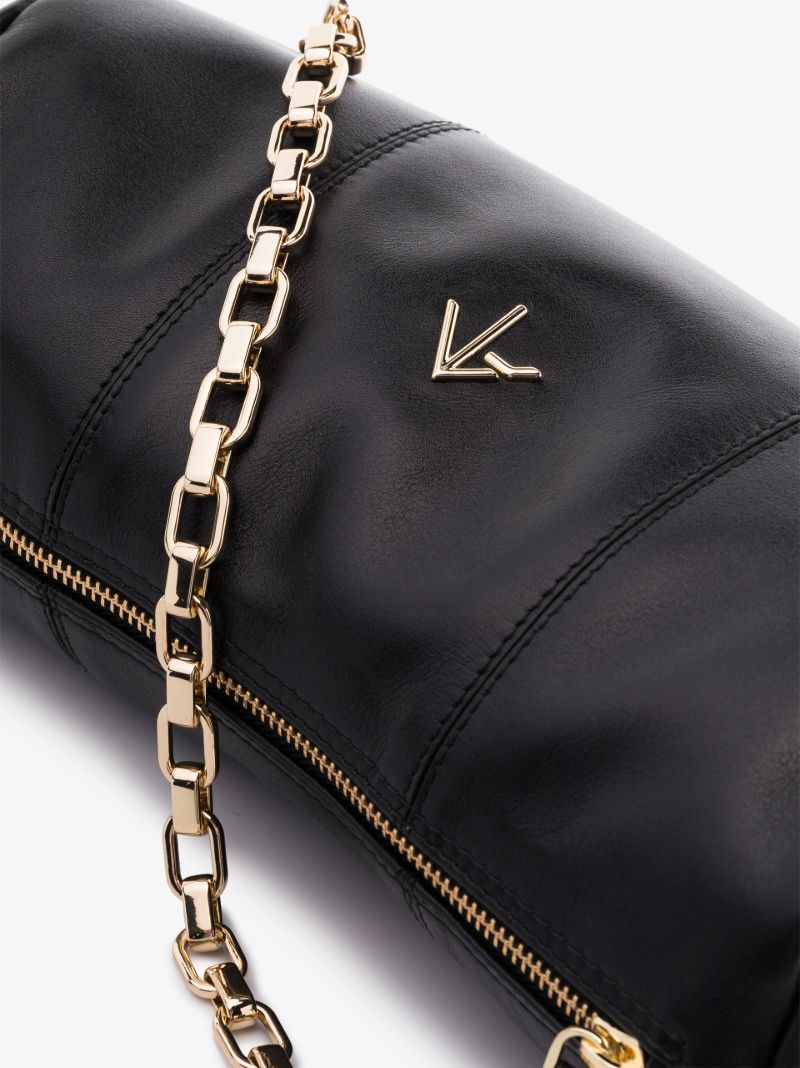 Black Cylinder Leather Shoulder Bag