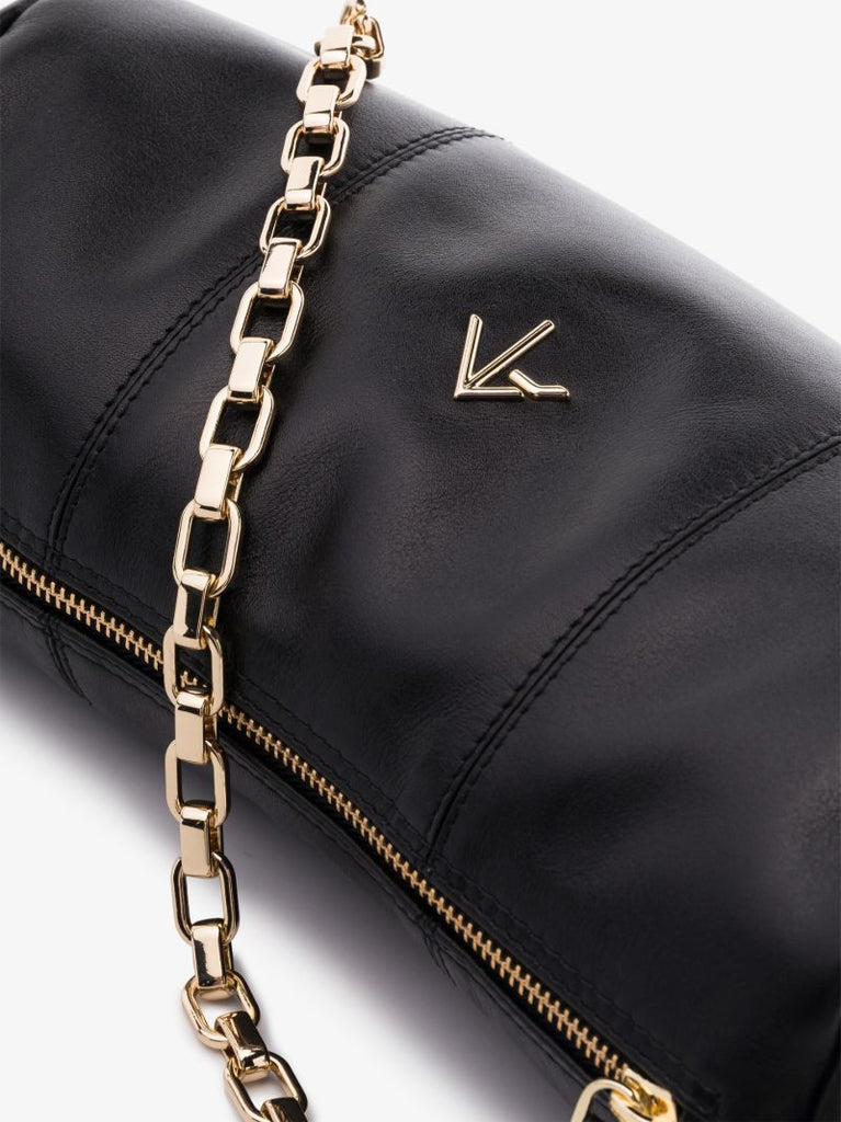Black Cylinder Leather Shoulder Bag