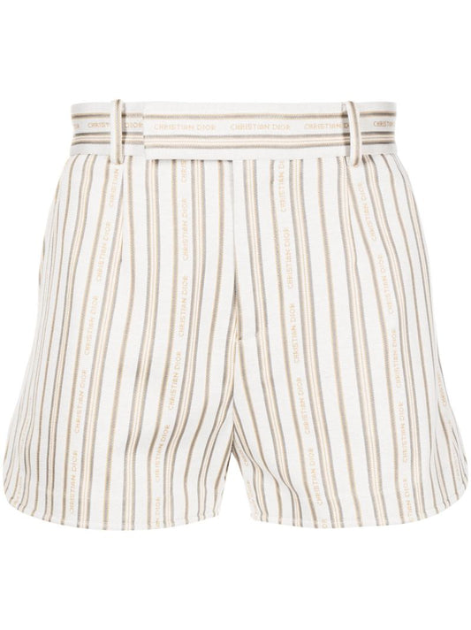 Neutral Logo Print Striped Pattern Shorts