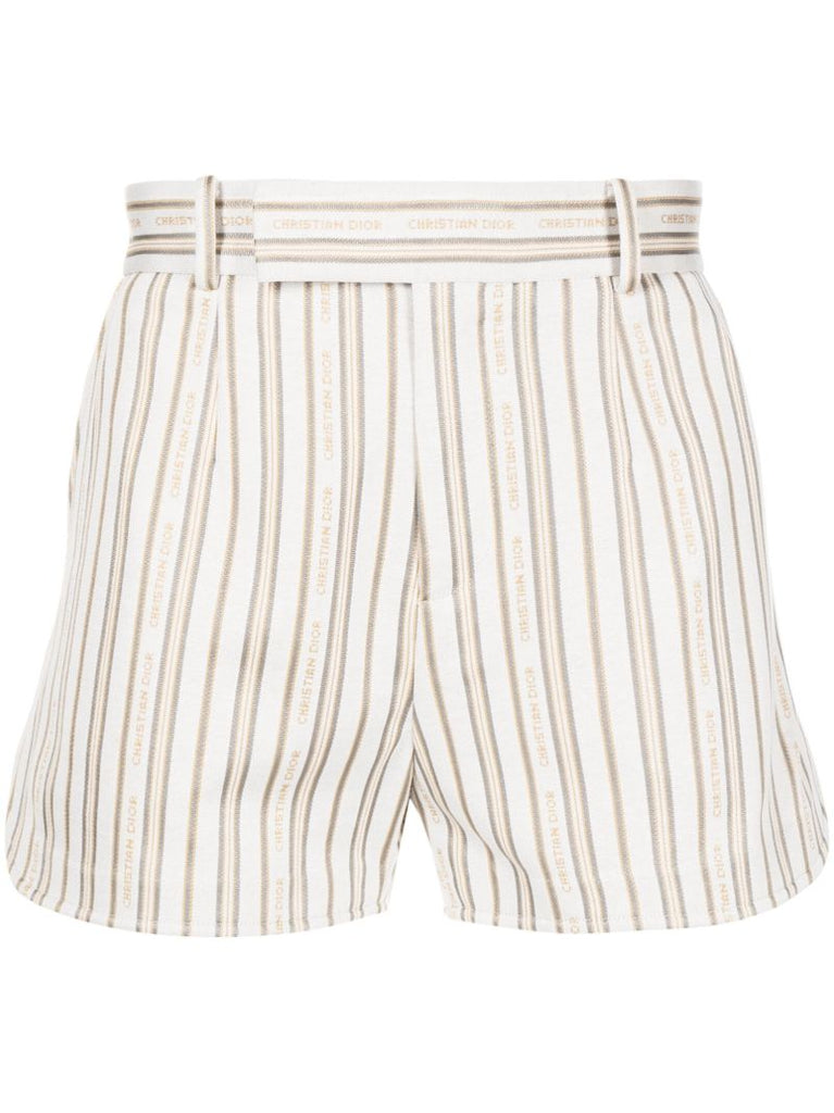 Neutral Logo Print Striped Pattern Shorts