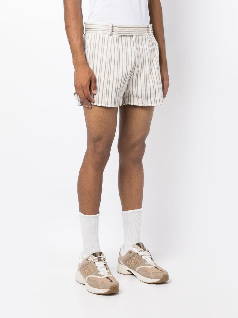 Neutral Logo Print Striped Pattern Shorts