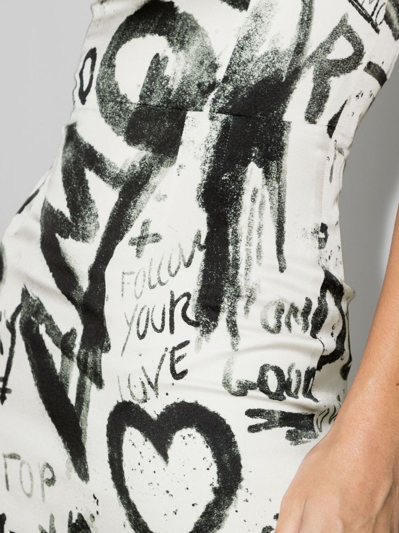 Graffiti Print Silk Mini Dress