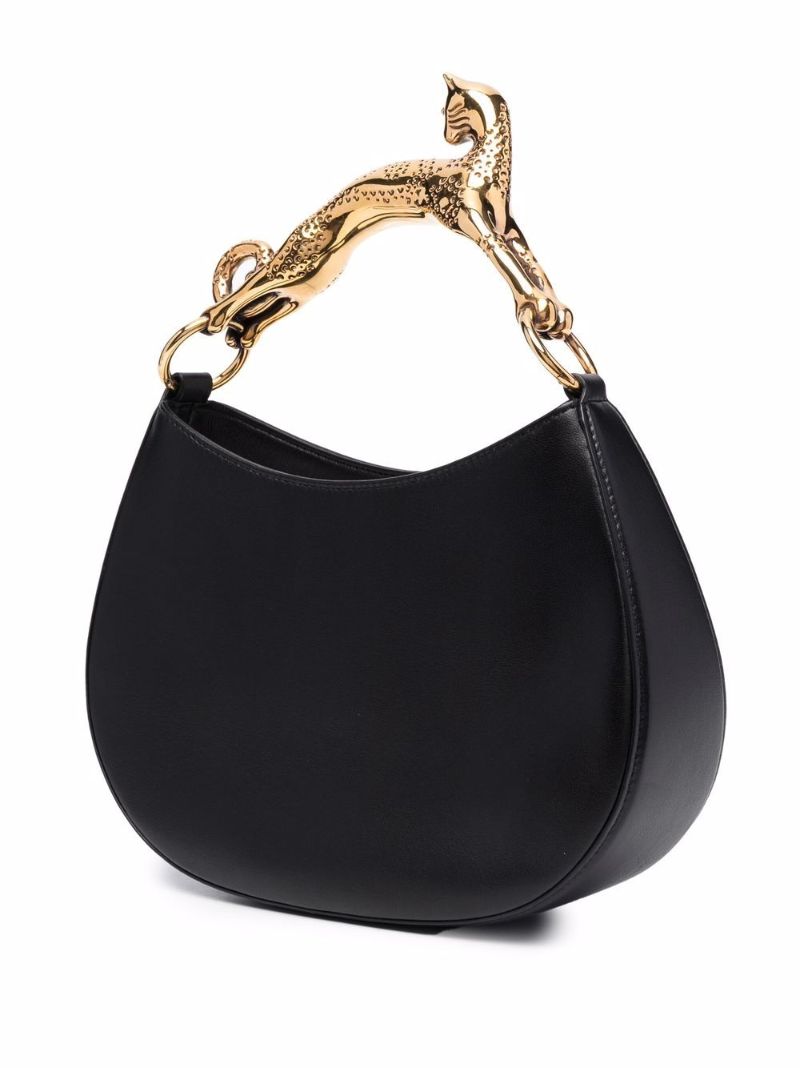 Black Cat Leather Top Handle Bag