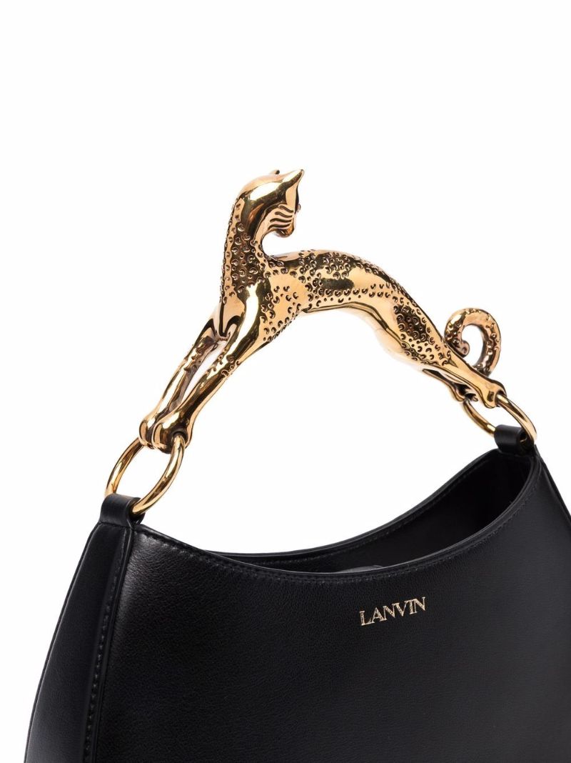 Black Cat Leather Top Handle Bag