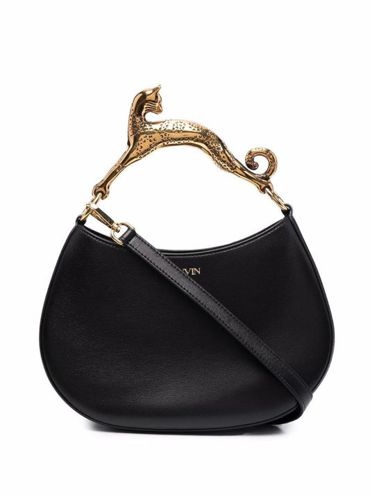 Black Cat Leather Top Handle Bag