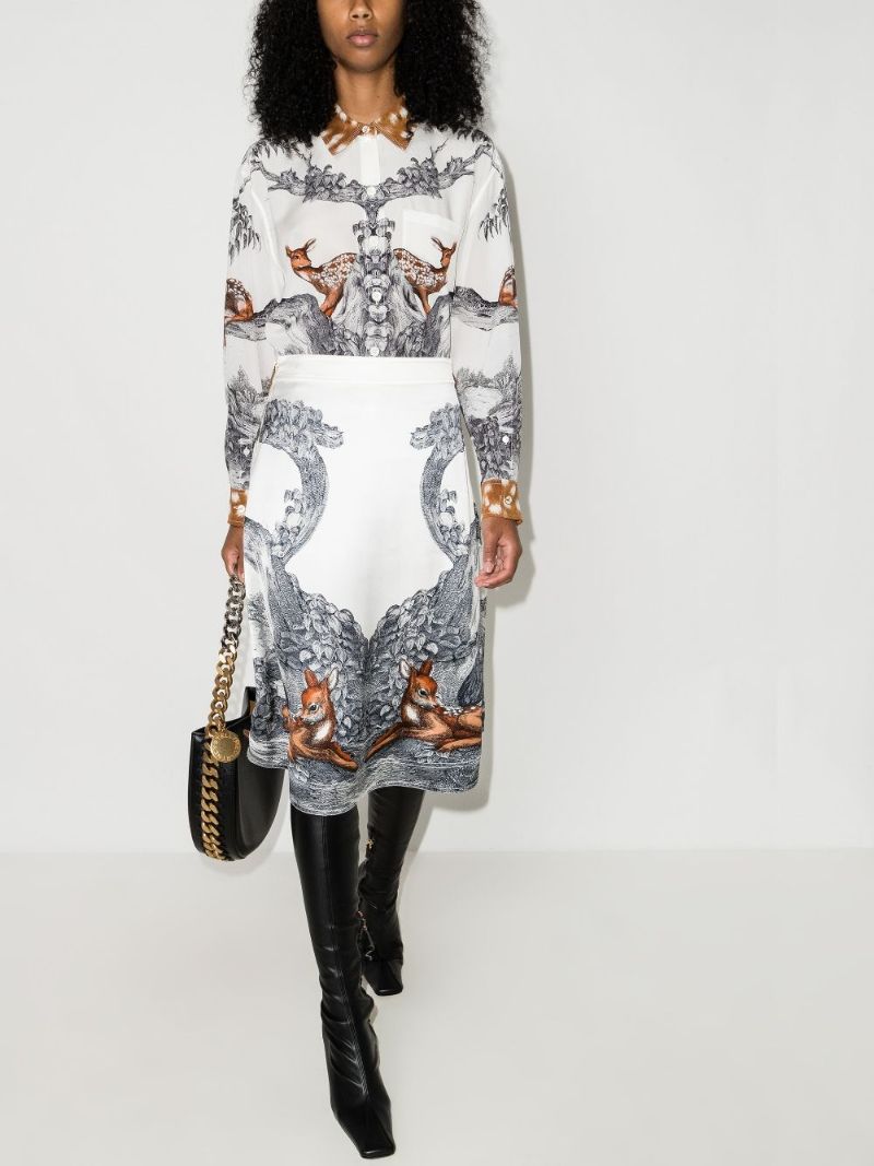 Carissa Deer Sketch Print Silk Skirt