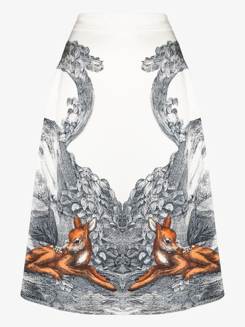 Carissa Deer Sketch Print Silk Skirt