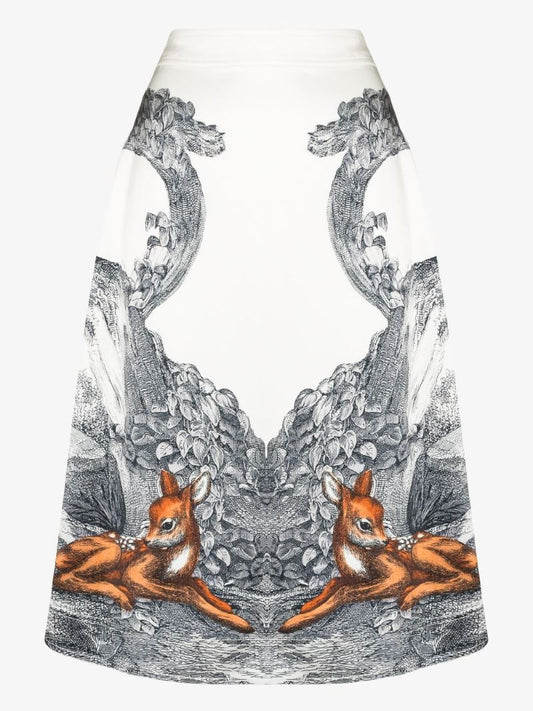 Carissa Deer Sketch Print Silk Skirt
